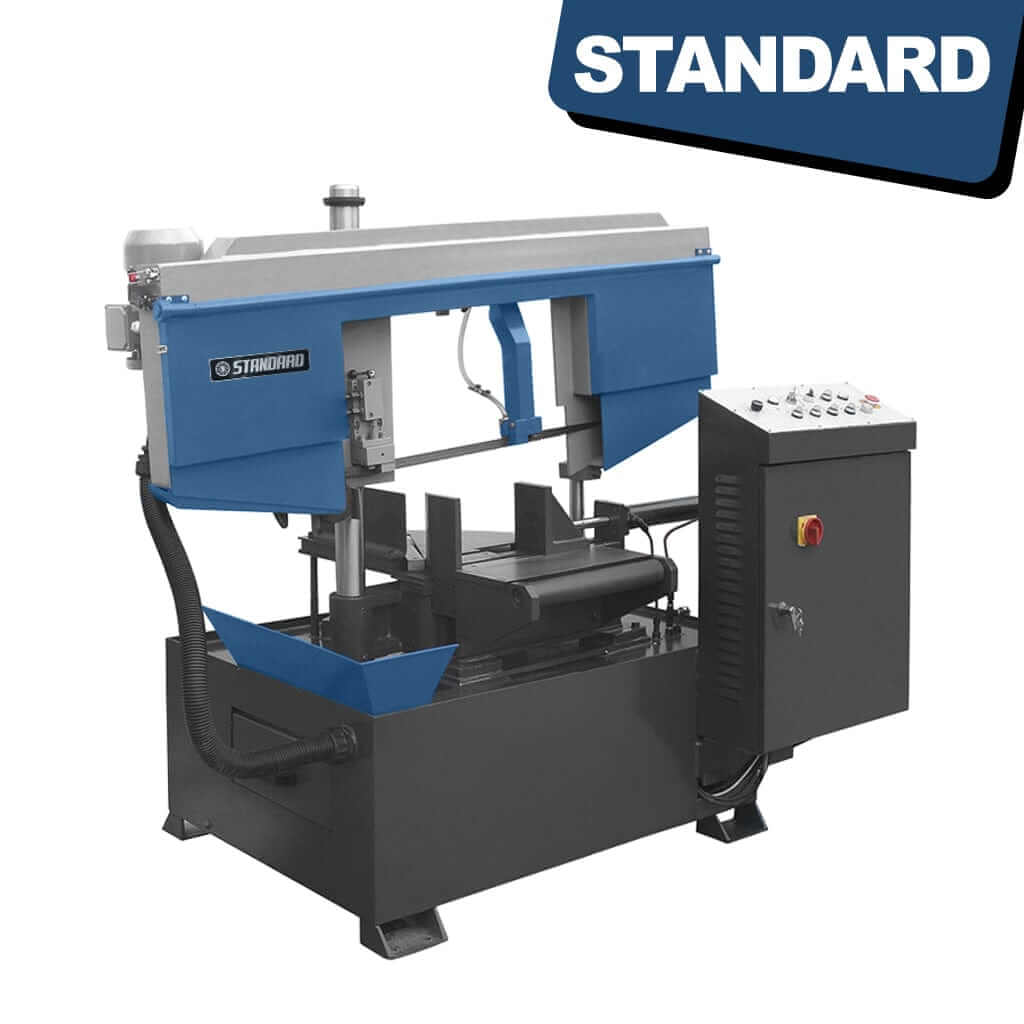 The STANDARD BMD-300 Dual Angle Semi-Auto Swing Head. A device with two adjustable angles designed for precision movement. Contains control knobs and a swinging mechanism for automated adjustments in a compact frame.