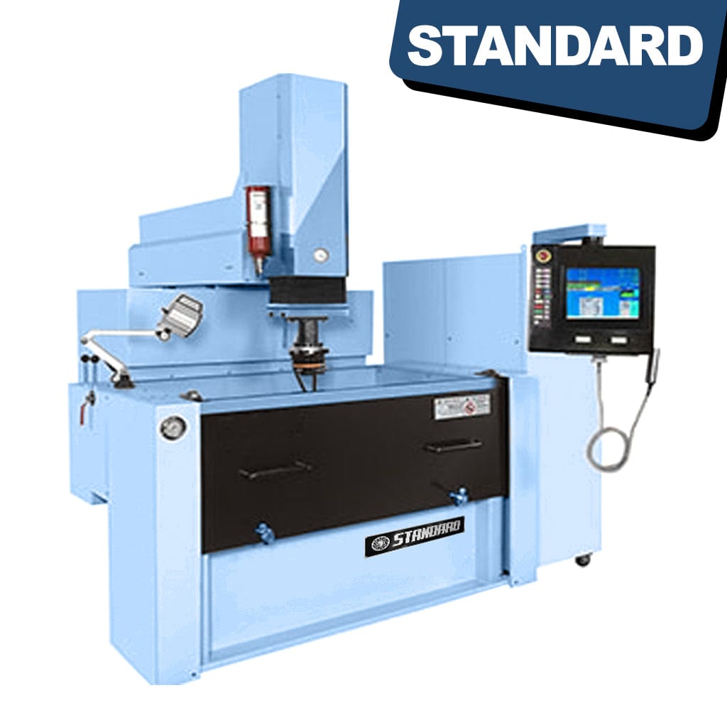 STANDARD EDM-500x400 Mirror Finish CNC Spark Eroder, a precision machining machine with a reflective, polished surface, featuring various mechanical components and control panels.