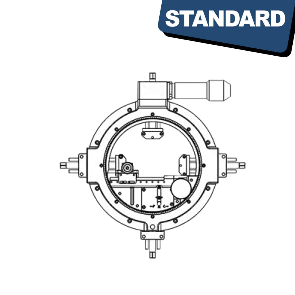Sketch of the STANDARD OFF-0-305 Portable Flange Facer: A simplified line drawing illustrating a compact industrial tool with a rotary cutting head and adjustable controls for machining flange surfaces. The device is mounted on a sturdy base and is designed for on-site use
