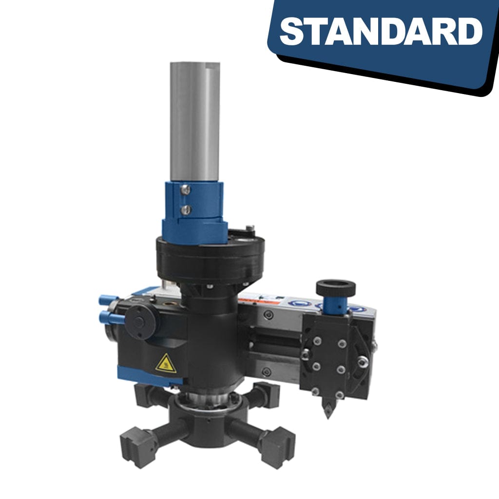A portable flange facer machine, model OFF-50-305P, designed for machining flanges. It features a compact design with various adjustment knobs and a rotating cutting tool. This device is essential for industrial applications