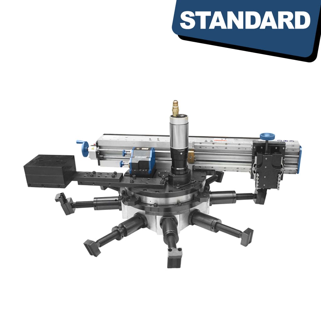 The STANDARD OFF-800-2000P Portable Flange Facer, designed for flanges with diameters ranging from 800 to 2000mm. The machine is mounted on a robust base and features control knobs, a cutting tool, and a display panel