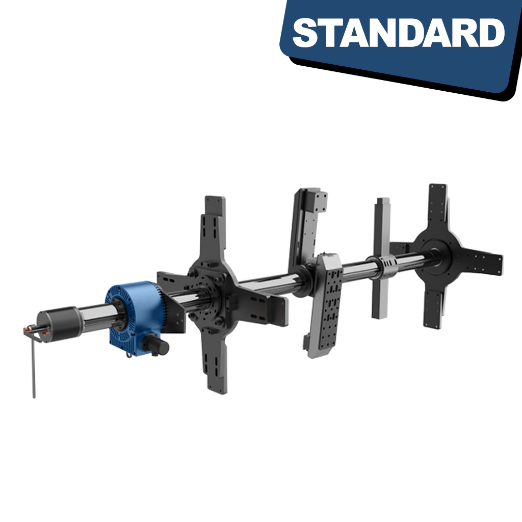 A portable line borer device, the STANDARD OLB-150, with a 150mm diameter bar, designed for boring holes in the range of 300 to 1200mm. The machine is compact and features adjustable controls for precision. It is ideal for on-site machining.