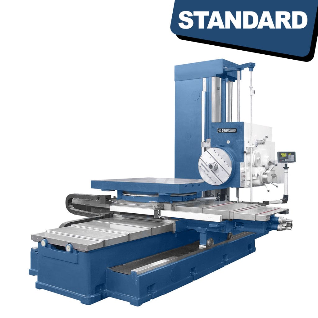 Image of a precision conventional 'STANDARD EHF-130A CNC Horizontal Boring Mill' with a Ø130mm spindle and a facing head. The machine features X, Y, Z, B, W, and U axes for precise machining operations, available from STANDARD and Standard Direct.