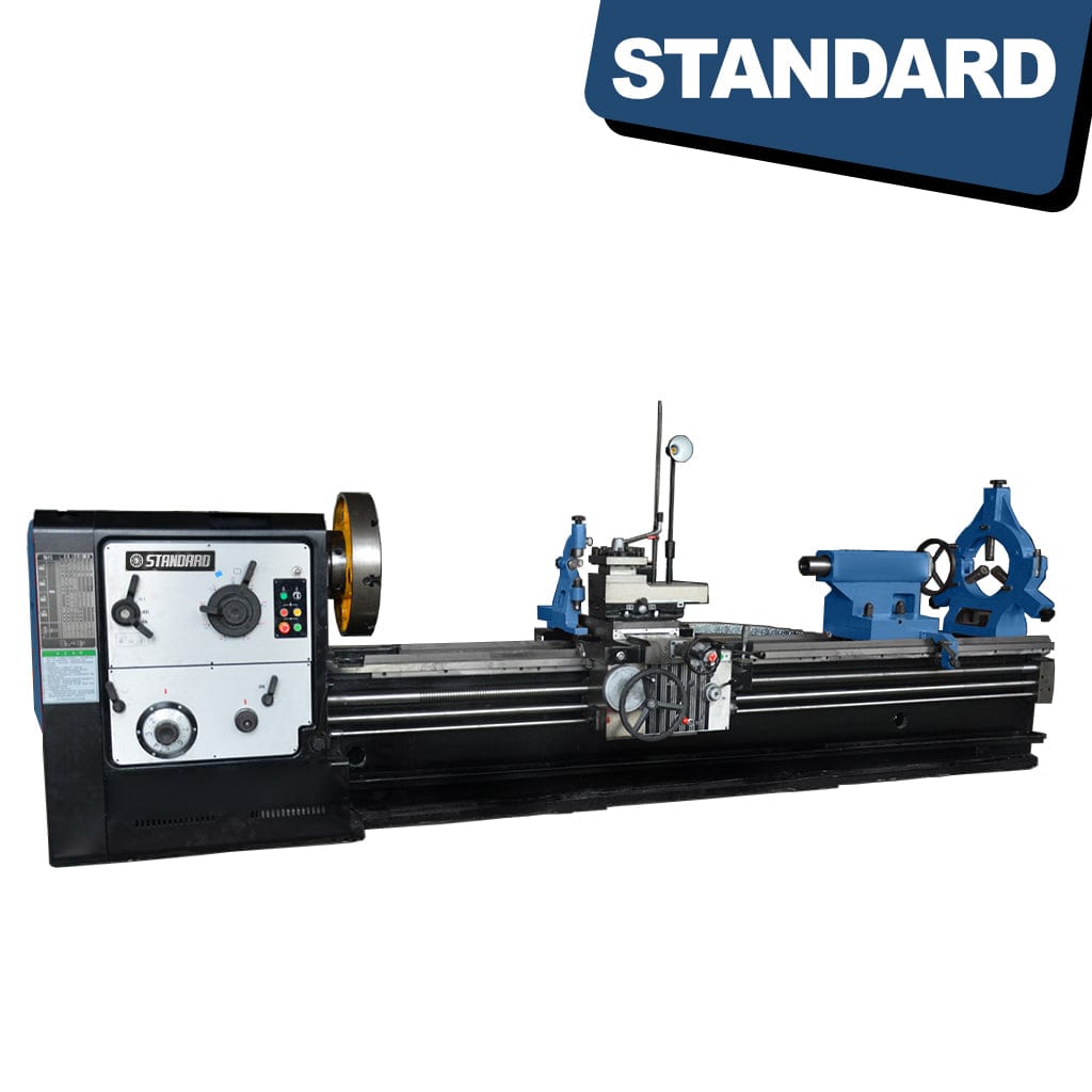 TC-800x3000B Heavy Duty Lathe without Gap-bed - A large industrial lathe machine designed for heavy-duty metalworking, with various controls and components visible.