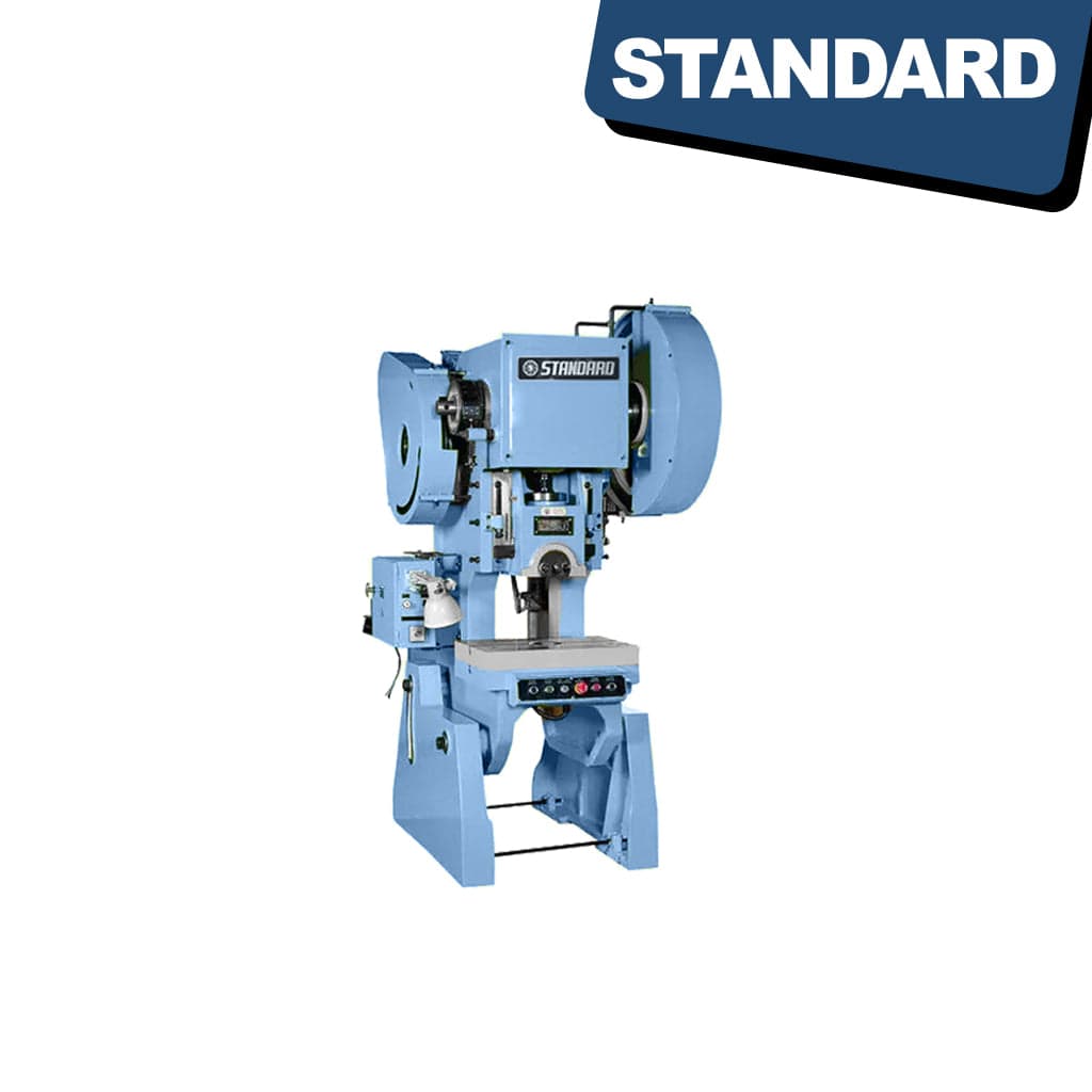 The STANDARD EPA-16P Eccentric Press with Adjustable Stroke and Pneumatic Clutch. The machine is a mechanical press with a control panel, adjustable components, and a pneumatic clutch system.