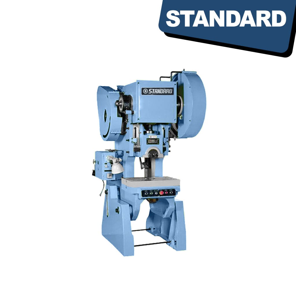 STANDARD EPA-25M Inclinable Eccentric Presses. The machine features adjustable stroke and a mechanical clutch. The press is designed for various manufacturing applications, allowing inclined operation and customizable stroke settings for precise manufacturing needs. Available from STANDARD and Standard Direct.