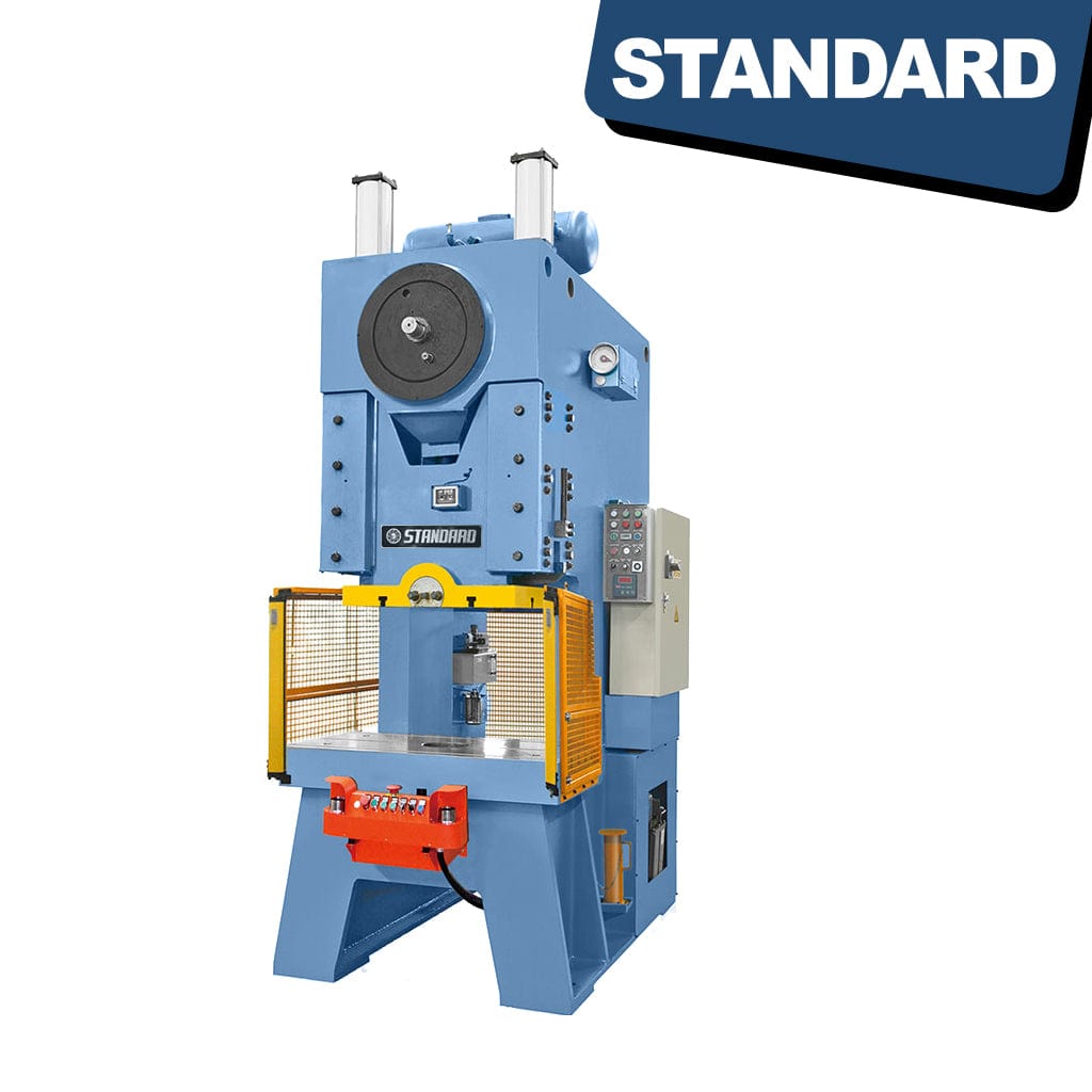 A STANDARD EPA-200P Eccentric Press, a machinery equipment used in manufacturing, with adjustable stroke and a pneumatic clutch. The press appears to have various control panels, adjustable components, and a sturdy frame for industrial use.