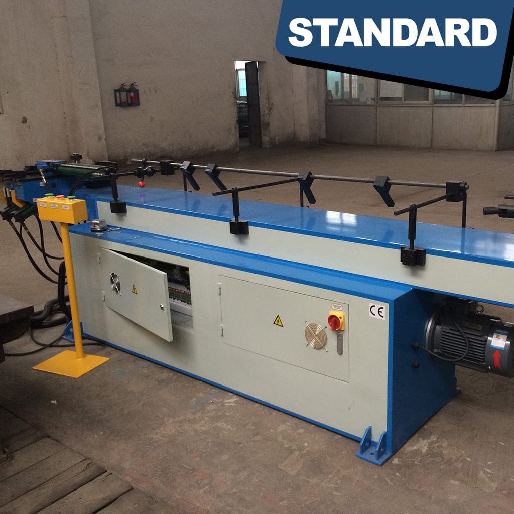Side view image of the STANDARD BTNC-50, a 1-axis hydraulic mandrel tube bender. The machine showcases its structural components, hydraulic system, and mechanical parts used for precision tube bending in industrial applications.