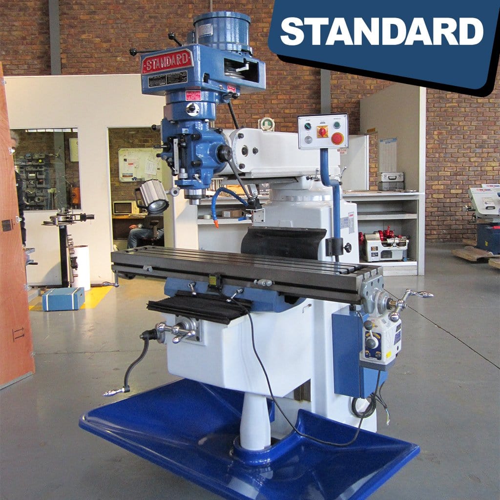 Standard M-3M Turret milling machine, best price on Turret mill. Single phase turret mill. three phase turret milling machine with Step pulley head from STANDARD