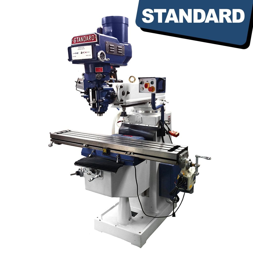 Standard M-3V Turret milling machine with Variable Speed head, 3hp motor and R8 Spindle taper, available from STANDARD and Standard Direct.