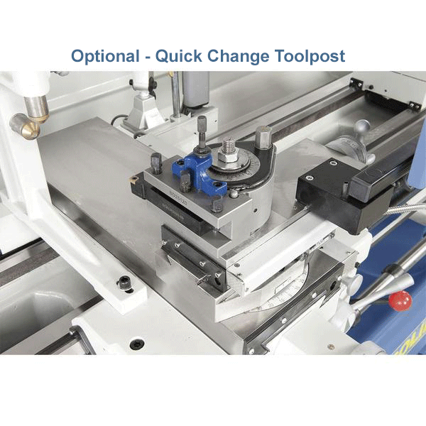 Quick change toolpost on the STANDARD T-560x2000 Solid Base Precision Lathe, a mechanism for swift and efficient replacement of cutting tools during metalworking operations.